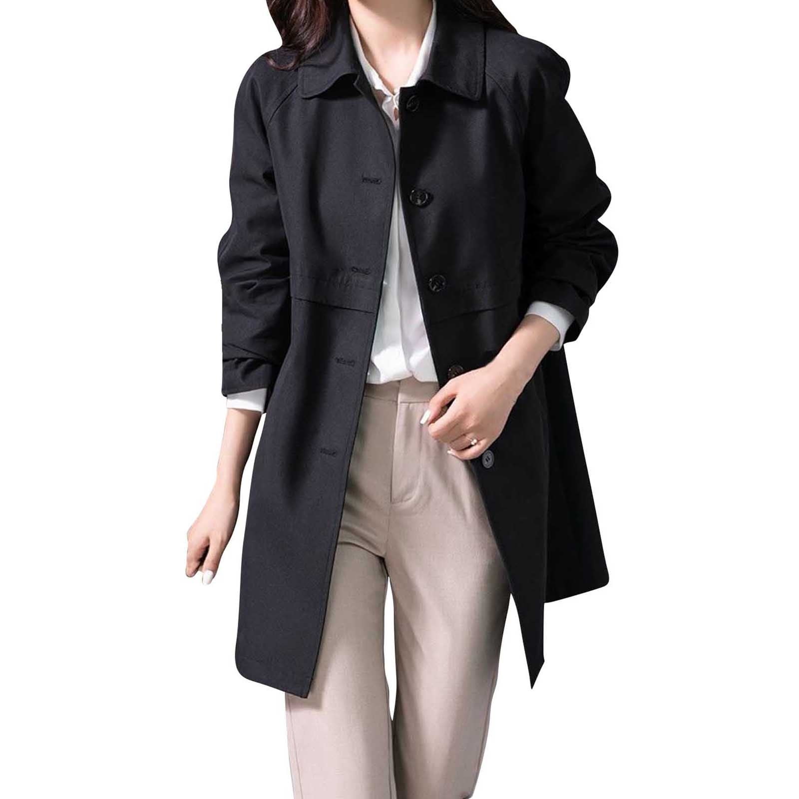 outerwear mid length duster coat Single Breasted Women's Duster Jacket Women's Mid-Length Single-Breasted  Trench Coat Fall Winter Jacket