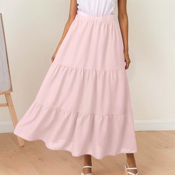 Women's Mid Length Skirt With Pockets High Elasticity Waist Flowing Ruffles Casual Summer Bohemian Style A Line Skirt Festival Skirt plus Size Pencil Skirt for Women Skirt Bathing Suits for Women plus