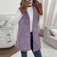 thumbnail image 1 of Women's Mid-Length Sleeveless Vest, Double Sided Plush Fleece Jacket, Hooded Soft Outerwear, Solid Color Casual Wear, Diagonal Embossed Design, Autumn Winter Layering Piece Purple L, 1 of 5