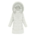 thumbnail image 1 of Women's Mid-Length Slim Fit Puffer Coat, Detachable Hood Winter Jacket, Fleece Lined Warm Parka, Cold Weather Outerwear, Plush Trim Hooded Coat, Fashionable Winter Parka Beige L, 1 of 9