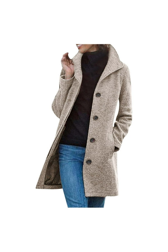 Women's Mid Length Solid Color Wool Blend Coat For Fall And Winter Stylish Outerwear