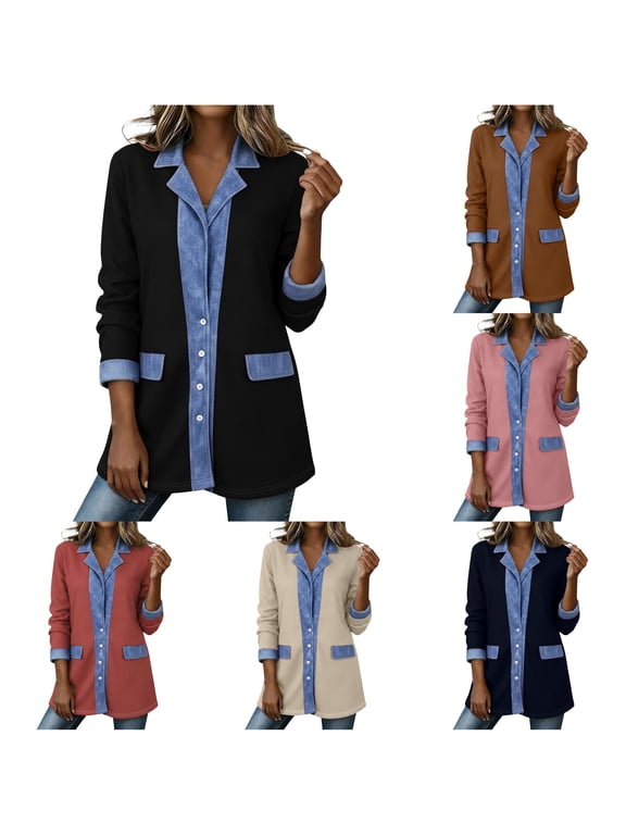 Women's Mid Length Suit Style Casual Jacket, Loose Fit Everyday Outerwear