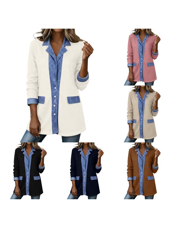 Women's Mid Length Suit Style Casual Jacket, Loose Fit Everyday Outerwear