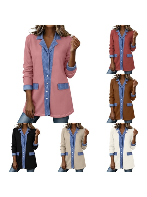 Women's Mid Length Suit Style Casual Jacket, Loose Fit Everyday Outerwear