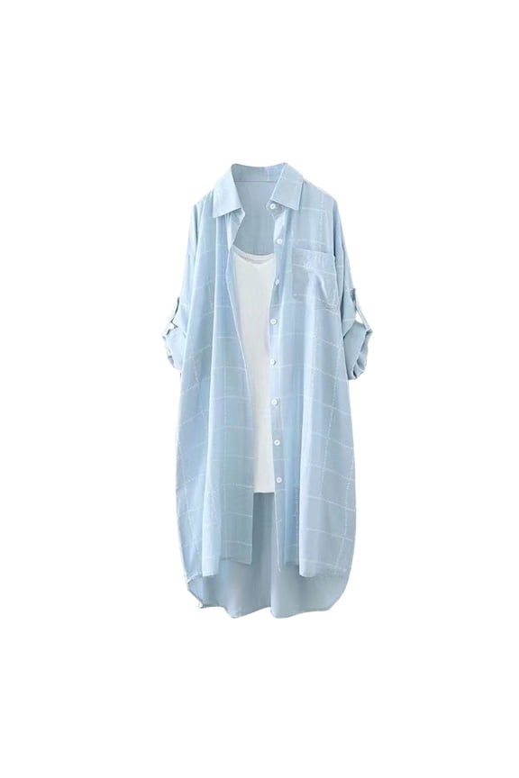 Women's Mid Length Sun Jacket 2024 Spring Letter Plaid Chiffon for Casual Daily Wear