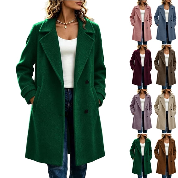 Women's Mid Length Trench Coats Wool Blend Lapel Double Breasted Long Sleeve Oversized Loose Work Office Commute Fall Winter Daily Outerwear Pea Coats