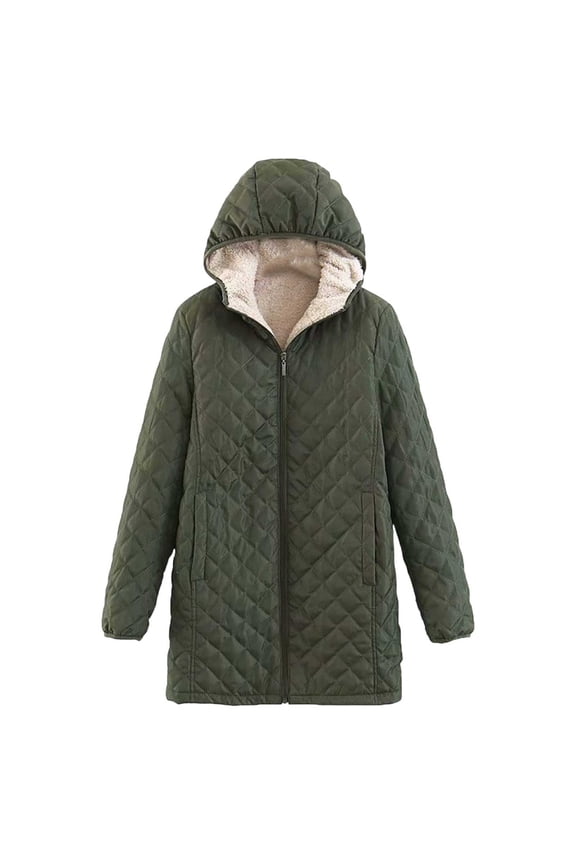 Women's Mid Length Winter Lined Hooded Thermal Insulated Coat Comfortable Long Sleeve Jacket For Cold Weather Casual Outerwear