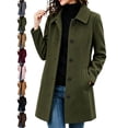 thumbnail image 1 of Women's Mid Length Wool Coat Lapel Collar Long Sleeve Button Front Classic Office Coat, 1 of 8