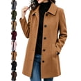 thumbnail image 1 of Women's Mid Length Wool Coat Lapel Collar Long Sleeve Button Front Classic Office Coat, 1 of 8