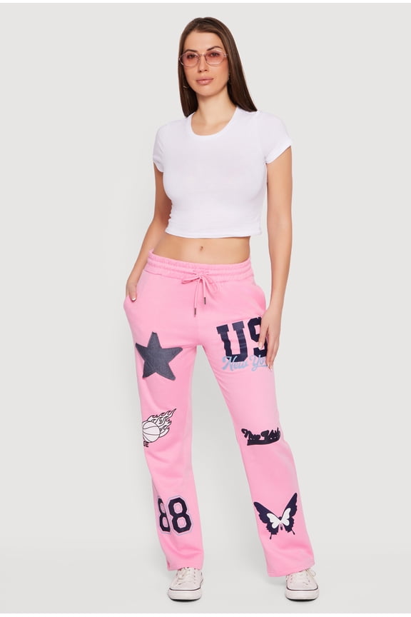 Women's Mid Rise Assorted Patch Graphic Sweatpants