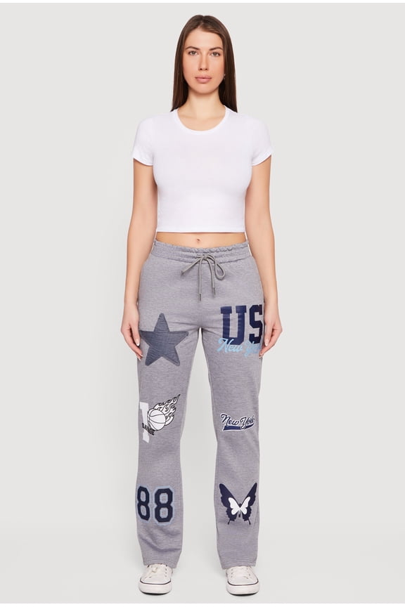 Women's Mid Rise Assorted Patch Graphic Sweatpants