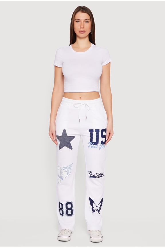 Women's Mid Rise Assorted Patch Graphic Sweatpants