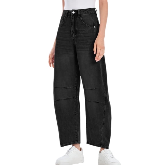 Women's  Mid Rise Baggy Boyfriend Jeans Vintage Wide Leg Barrel Denim Ankle Pants
