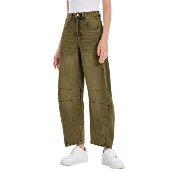 Women's Mid Rise Baggy Boyfriend Jeans Vintage Wide Leg Barrel Denim Ankle Pants