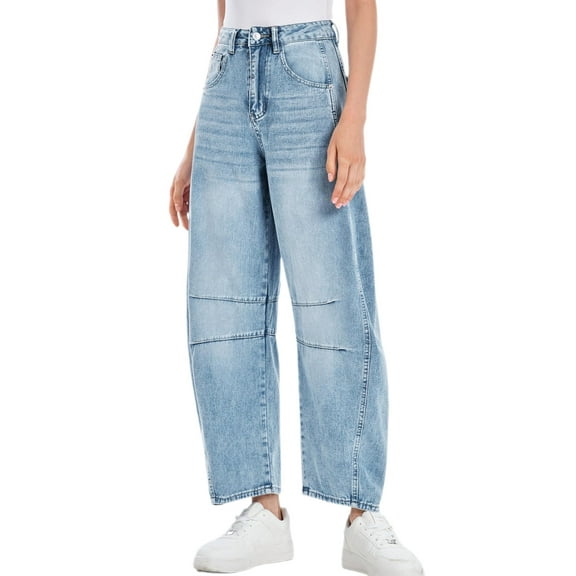 Women's  Mid Rise Baggy Boyfriend Jeans Vintage Wide Leg Barrel Denim Ankle Pants