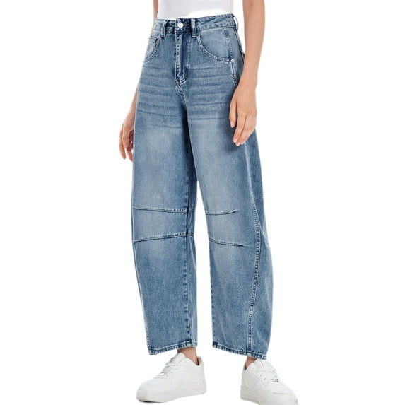 Women's Mid Rise Baggy Boyfriend Jeans Vintage Wide Leg Barrel Denim Ankle Pants