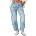 thumbnail image 1 of Women's Mid - Rise Barrel Wide - Leg Cropped Denim Jeans with Pockets, 1 of 8