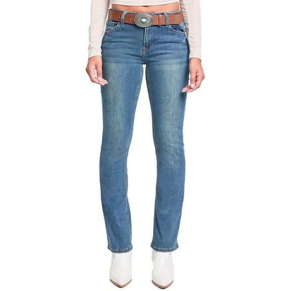 YMI Jeans Women's Mid Rise Belted Bootcut Jeans