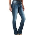 thumbnail image 1 of Women's Mid-Rise Bootcut Jeans - Split Hem Fashion Stretch Denim Pants With Pockets, Blue Size L, 1 of 5