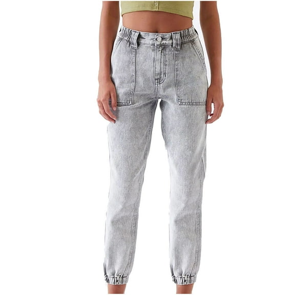 Women's Mid Rise Boyfriend Jean Cargo Pants Baggy Jeans High Waisted Stretchy Relaxed Fit Casual Trendy Y2K Trousers with Pockets Gray XXL