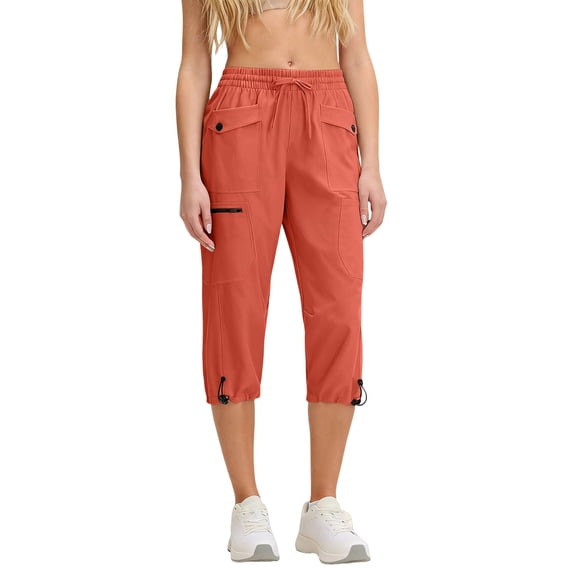 Women's Mid Rise Capris Pant Drawstring Classic Cargo Pants Quick Dry Outdoor Hiking Camping Cropped Pant