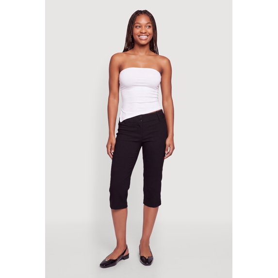 Women's Mid Rise Capris Pants with Faux Pockets