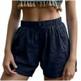 thumbnail image 1 of Women's Mid Rise Cotton Linen Shorts Elastic Casual Short Pants Solid Color Sport Short Lightweight Breathable Summer Half Pant Loose Leisure Bottoms Clothes with Pocket, 1 of 6
