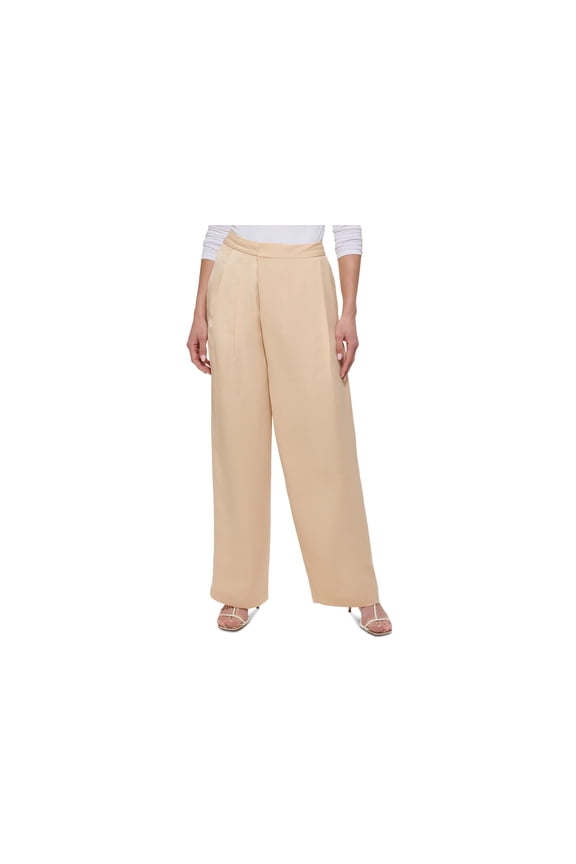 Women's Mid Rise Crossover Pleat Wide-Leg Pants Sand 10