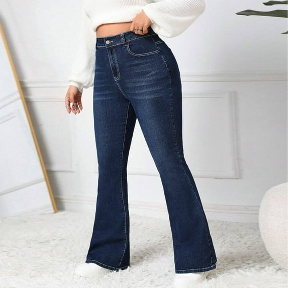 Women's Mid Rise Curvy Jeans Vintage Bell Bottom Pants Retro Flared Jeans Comfortable Stretch Fit Trousers