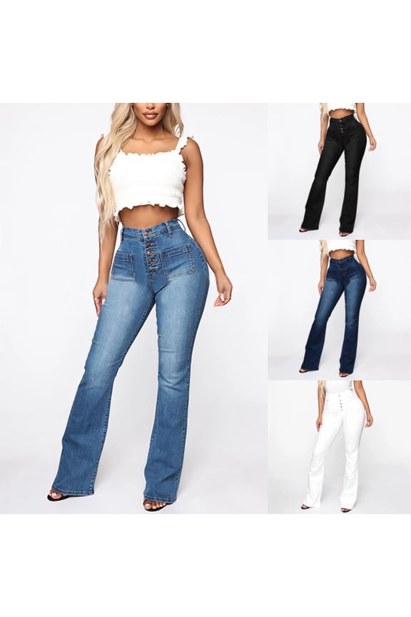 Women's Mid Rise Flare Jeans Stretch Denim Pants with a Slimming Fit Through the Hip and Thigh