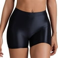 thumbnail image 1 of Women's Mid-Rise Glossy Workout Shorts – Sexy Tight-Fit Athletic Yoga Shorts for Fitness, Cardio & Hot Weather Training,Black L, 1 of 4