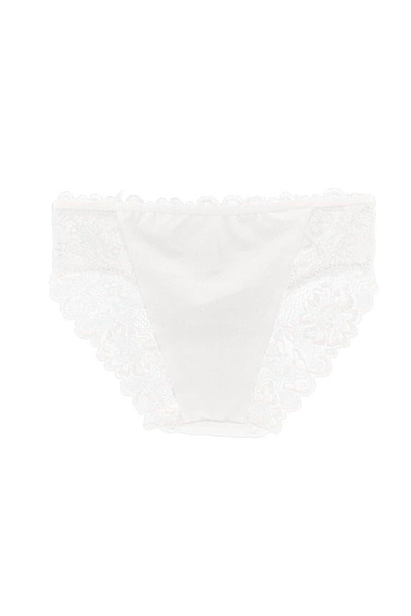 Women's Mid Rise Lace Trim Bikini Panties Nylon Soft Stretch Breathable Daily Brief Underwear White L