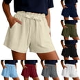 thumbnail image 1 of Women's Mid Rise Linen Blend Straight Leg Shorts, Tummy Smoothing with Elastic Waistband, Lightweight Relaxed Fit for Summer Travel, Beach Days, or Casual Outings, | CSEONE,Red L, 1 of 6