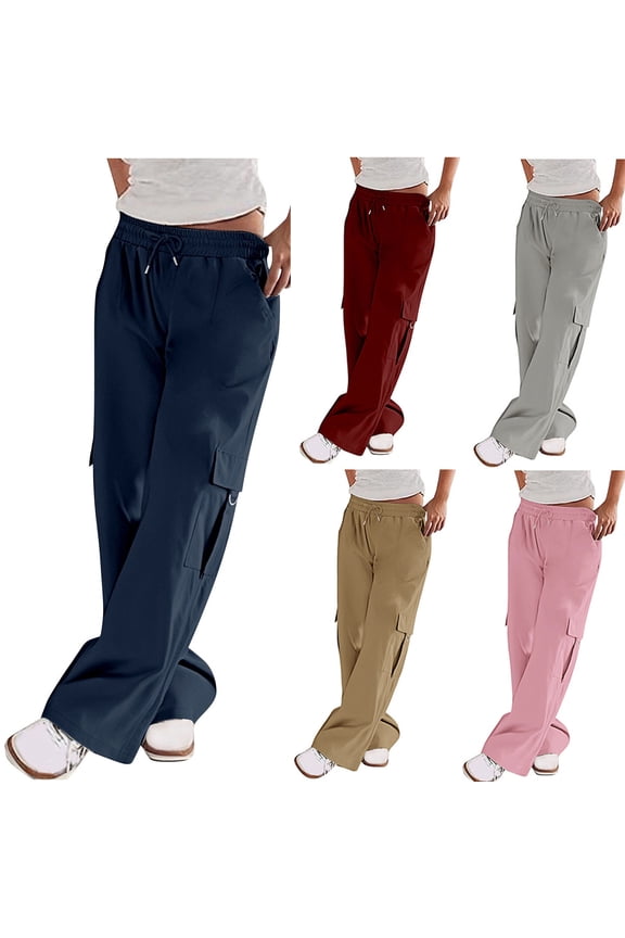 Women's Mid Rise Relaxed Straight Leg Work Cargo Pants, Tummy Control Fitted Waist with Side & Multi Pockets, Easy Care, Stretch Polyester Blend, Office, Outdoor | TruBelle,Wine 3XL