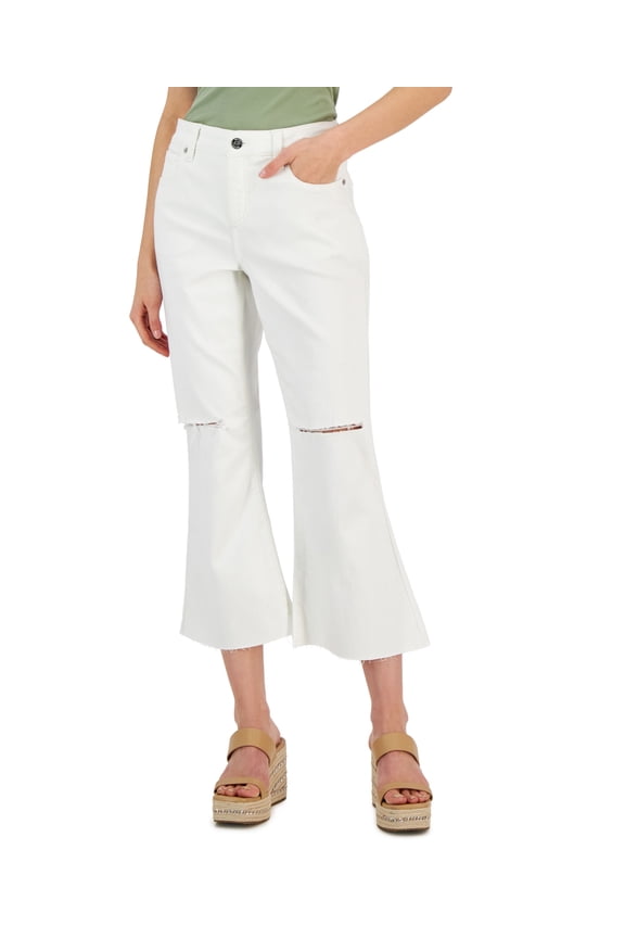 Women's Mid-Rise Ripped Kick Flare Jeans Washed White 10