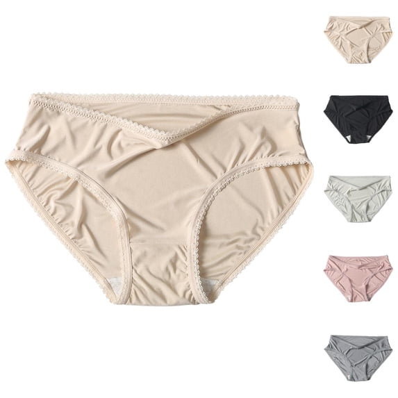 Women's Mid Rise Soft Seamless Lace Edge Breathable Thin Ice Silk Briefs Underwear Women