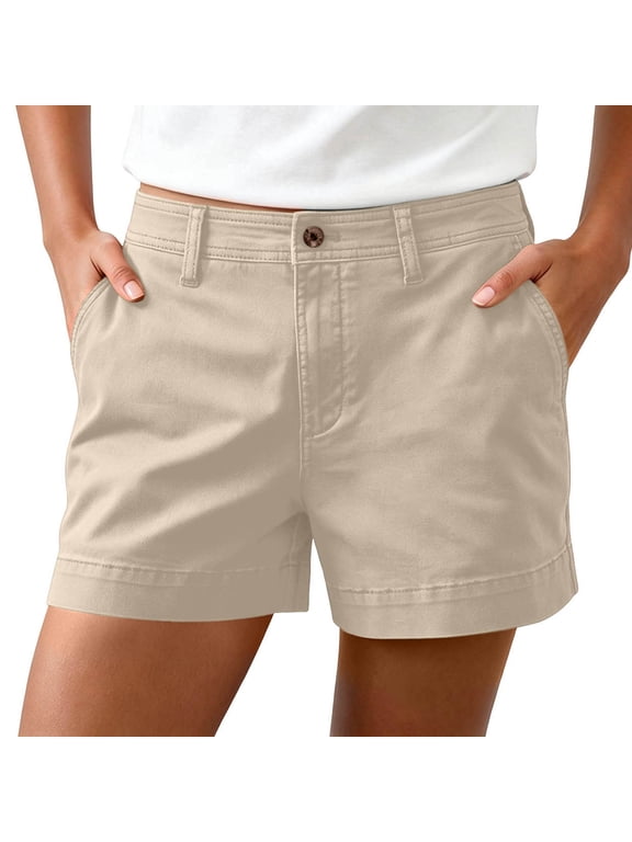 Women's Mid Rise Shorts Casual Twill Shorts with Cuffed Hem Work and Everyday Chino Shorts Pockets Shorts for Women Beige XL