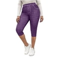 thumbnail image 1 of Women's Mid-Rise Slim Fit Capri Stretch Faux Denim Pants High Waisted Faux Pockets, 1 of 9
