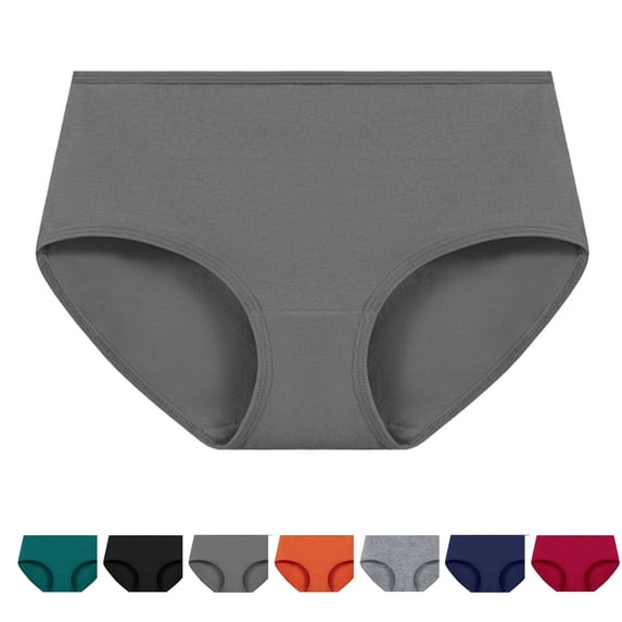 Women's Mid Rise Solid Cotton Brief Panties Soft Stretch Breathable Full Coverage Underwear Comfort Daily Ladies Bikini Panties ,M,Dark Gray