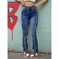 thumbnail image 1 of Women's Mid Rise Straight Leg Jeans Unique Forward Frayed Double Seams Leg Slimming Edgy Style, 1 of 5