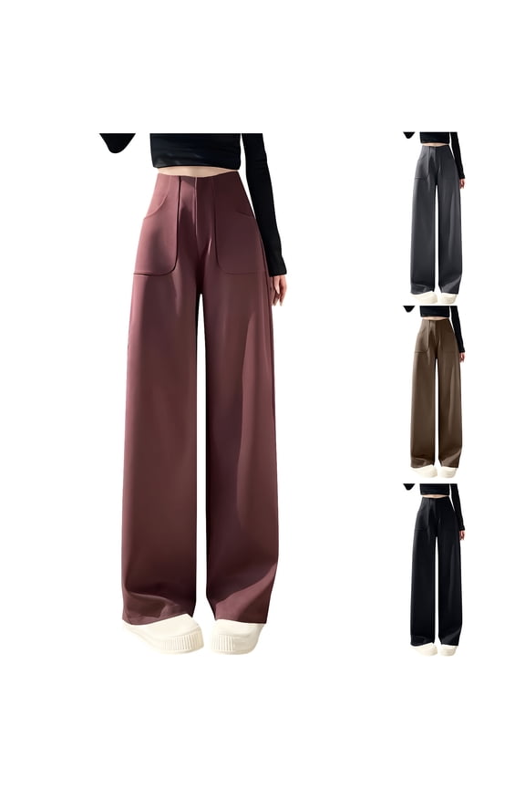 Women's Mid Rise Straight Leg Loose Fit Wide Leg Trousers Pants Slacks Solid Color Soft Stretchy Casual Business Office Work Travel Commuting Lounge Wear | Aestivo,Black L