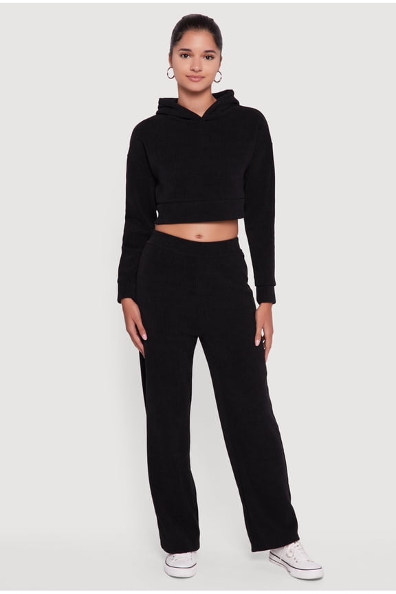 Women's Mid Rise Straight Leg Ribbed Knit Pants
