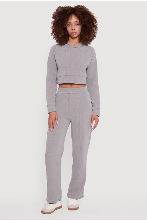 Women's Mid Rise Straight Leg Ribbed Knit Pants