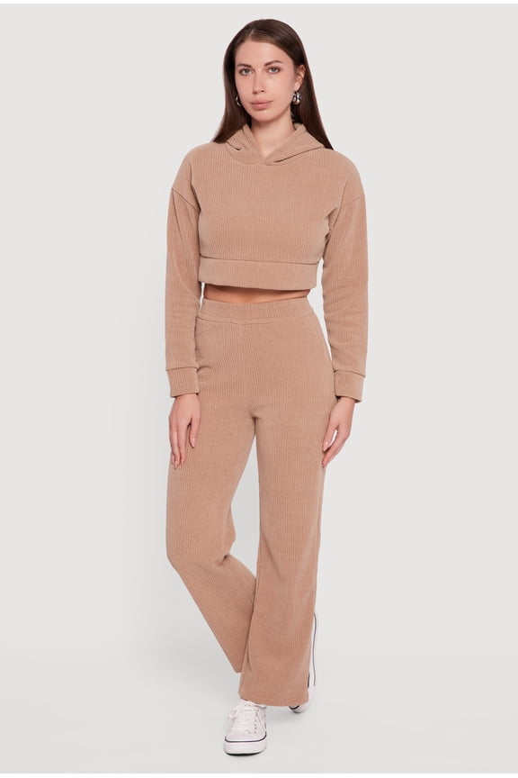 Women's Mid Rise Straight Leg Ribbed Knit Pants