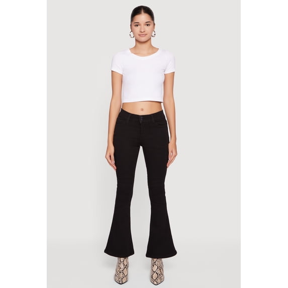 Women's Mid Rise Stretchy Carpenter Flare Leg Jeans