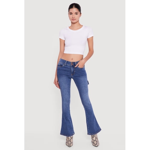 Women's Mid Rise Stretchy Carpenter Flare Leg Jeans