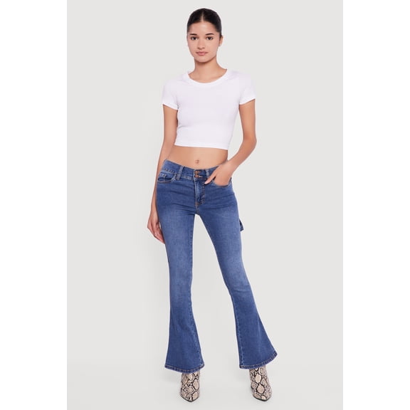 Women's Mid Rise Stretchy Carpenter Flare Leg Jeans
