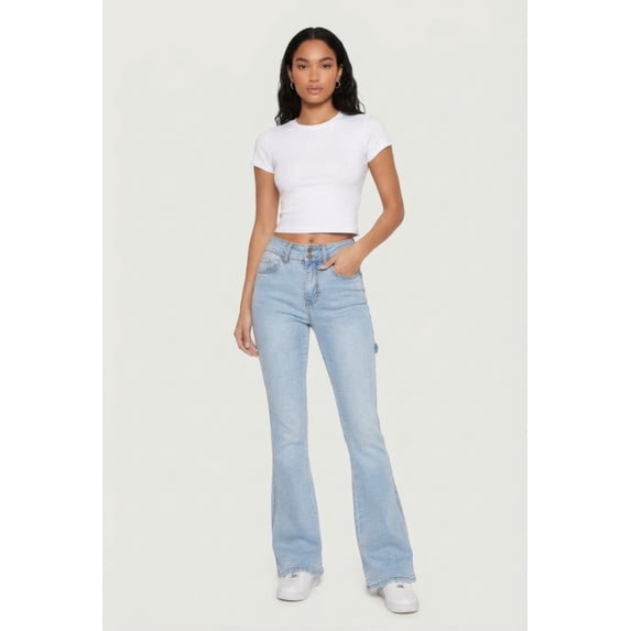 Women's Mid Rise Stretchy Carpenter Flare Leg Jeans