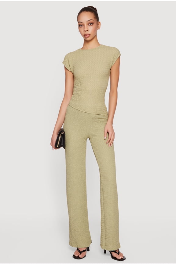 Women's Mid Rise Textured Knit Straight Leg Pants