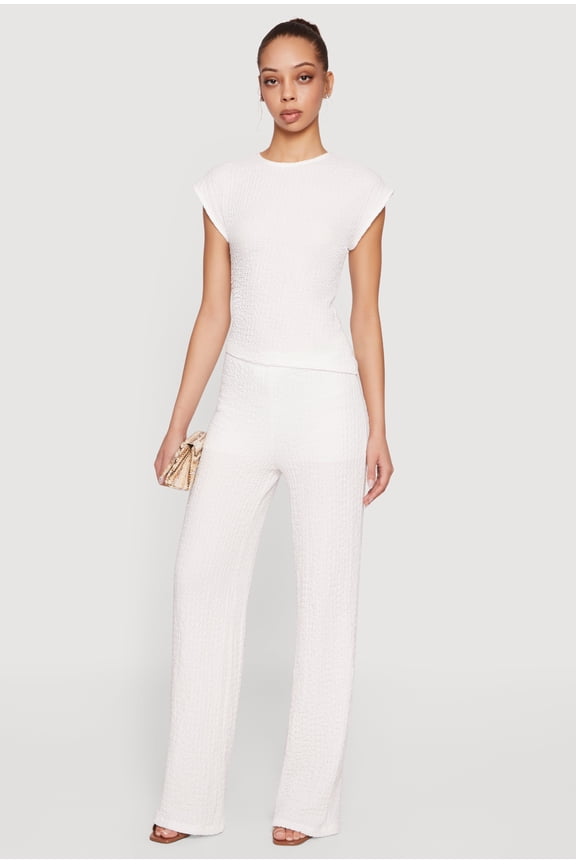 Women's Mid Rise Textured Knit Straight Leg Pants